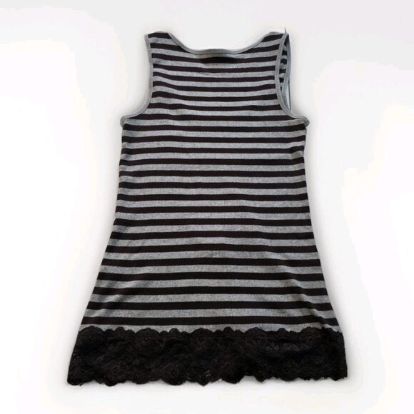 EDC by Esprit Top Women XL Gray Brown Sleeveless Lace Trim Stripe V Neck Y2K VTG - Picture 12 of 13